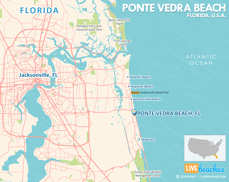 Ponte Vedra Beach Florida Map, Best Beaches, USA - LiveBeaches.com