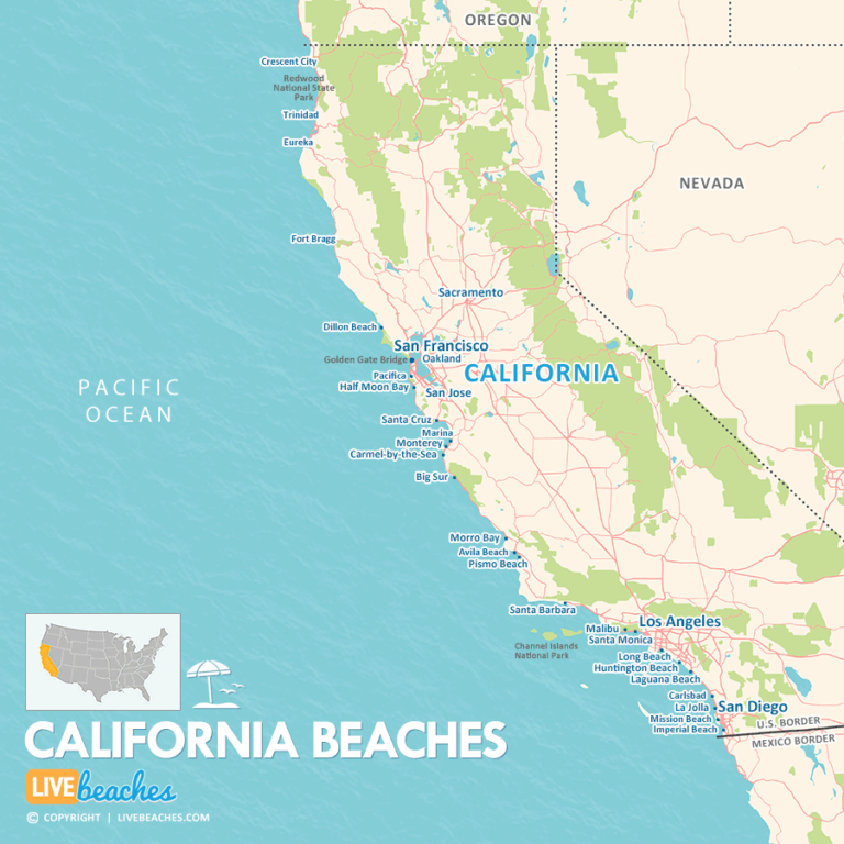 Map of Beaches in California - Live Beaches