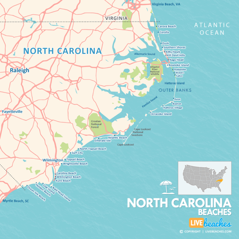 Map of Beaches in North Carolina