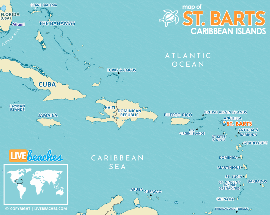 Map of St. Barts - Live Beaches