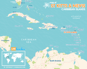 Map of Saint Kitts and Nevis, Caribbean Islands, Resort Beaches | Hi-Res and Printable - LiveBeaches.com
