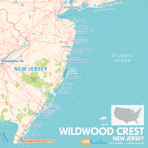 Map of Wildwood Crest, NJ, Jersey Shore | Large Printable - LiveBeaches.com