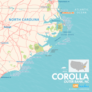 Map of Corolla, NC, OBX, Nearby Beaches | Large Printable - LiveBeaches.com