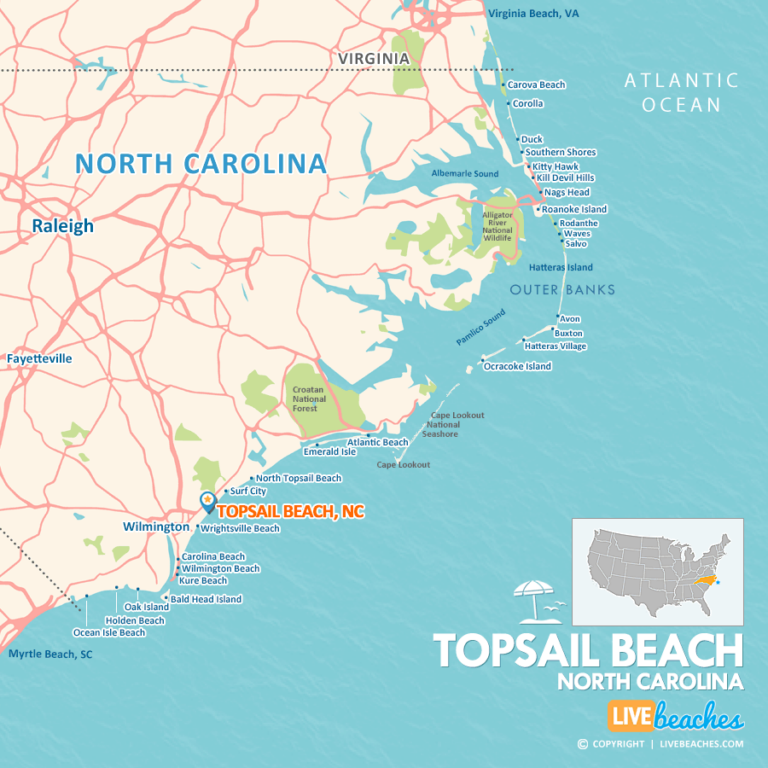 Map of Topsail Beach, North Carolina Live Beaches