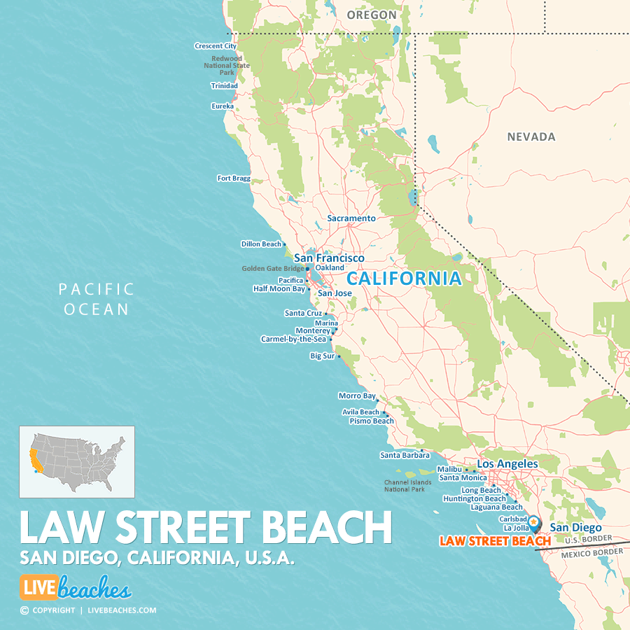Map of Law Street Beach in San Diego, California