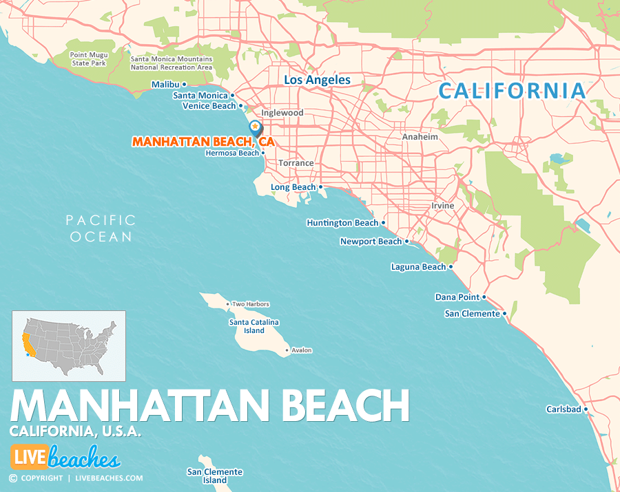 Map of Manhattan Beach, California, Nearby Beaches