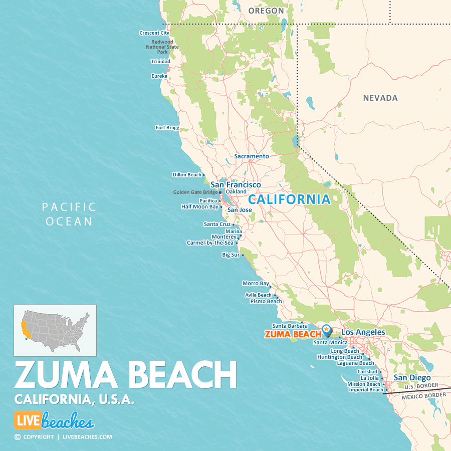 Zuma Beach in Malibu, California Map